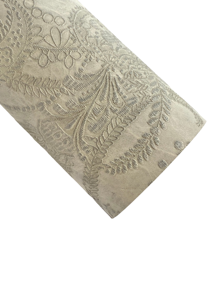 Grey Floral Embossed Faux Leather