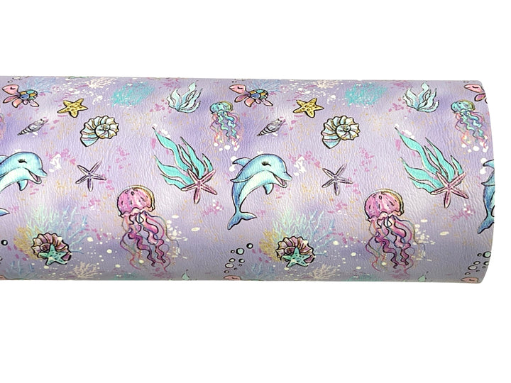 Underwater Wonderland Leatherette in Lilac Custom Printed Leatherette