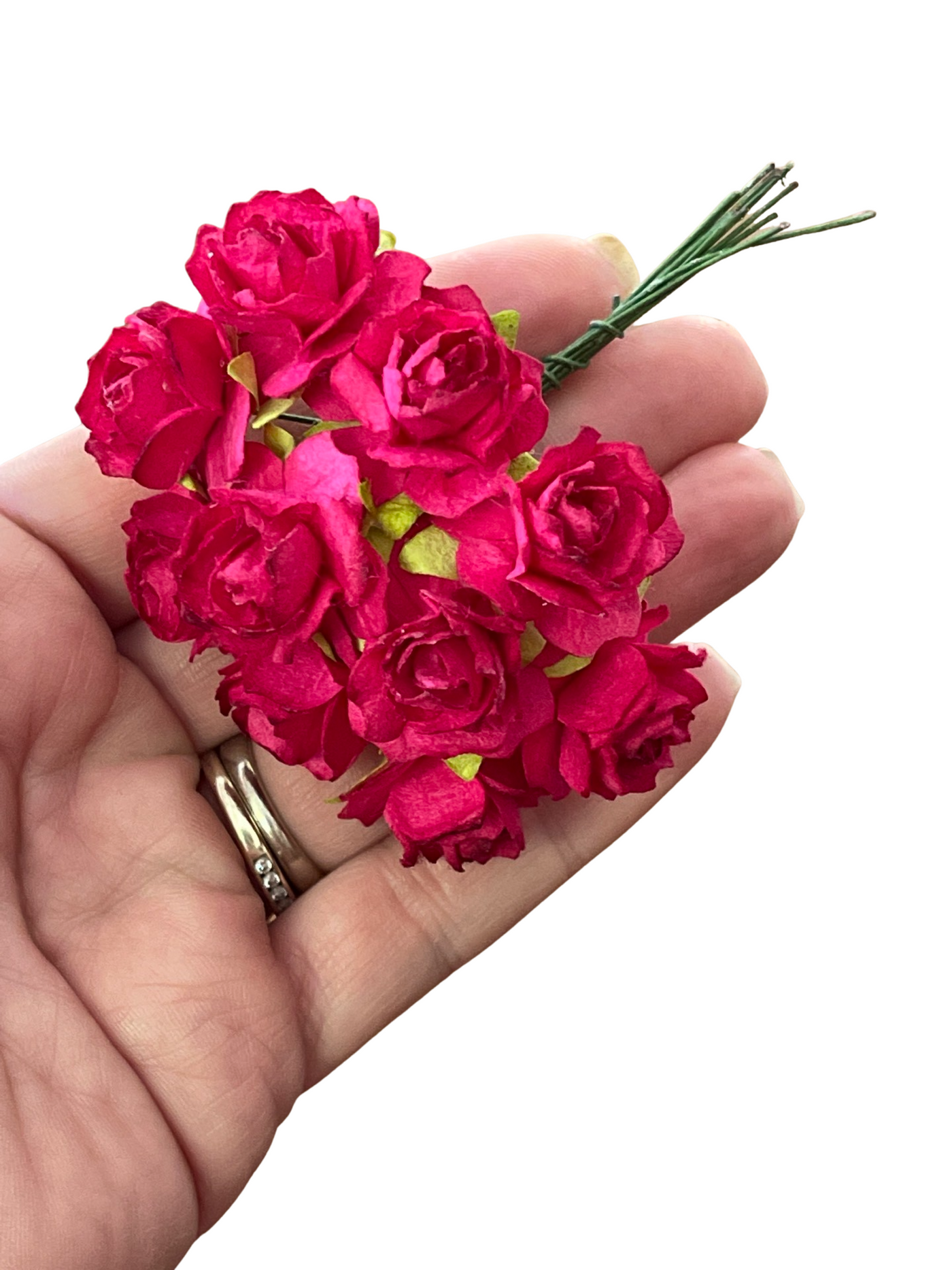 10 Pcs - Mulberry Paper Flowers - 2cm Tea Roses - Hot Pink