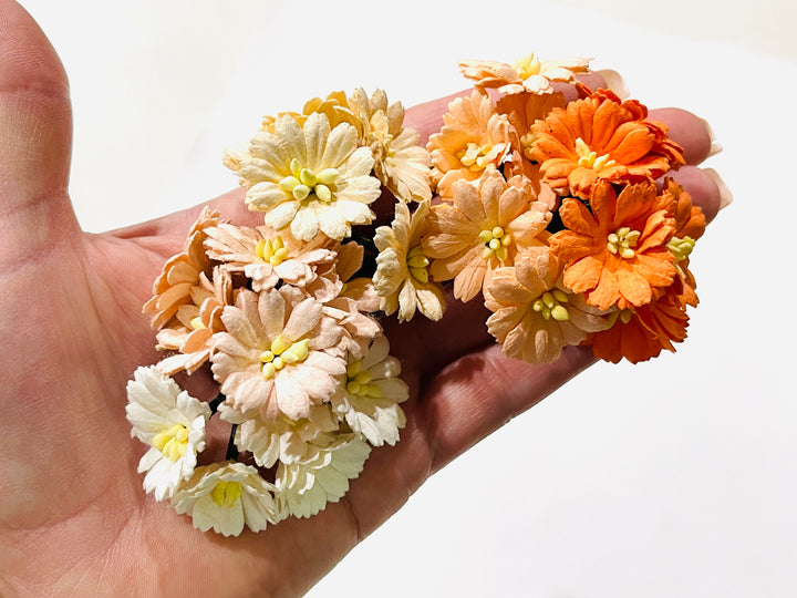 25 tiges Orange Tone Mix Cosmos Marguerites Fleurs en papier de mûrier - 25 mm