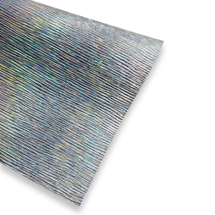 Feuilles de tissu en similicuir gaufré métallisé argenté holographique
