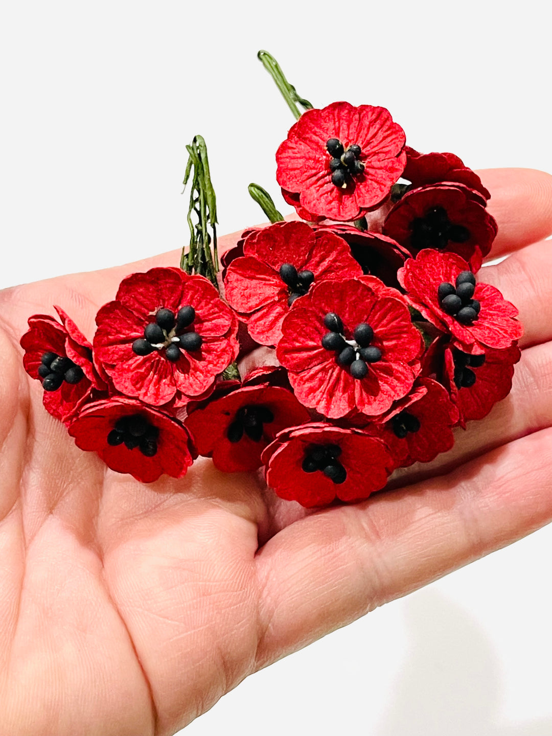 10 pcs Red Poppy Mulberry Paper Flowers - 10 stems