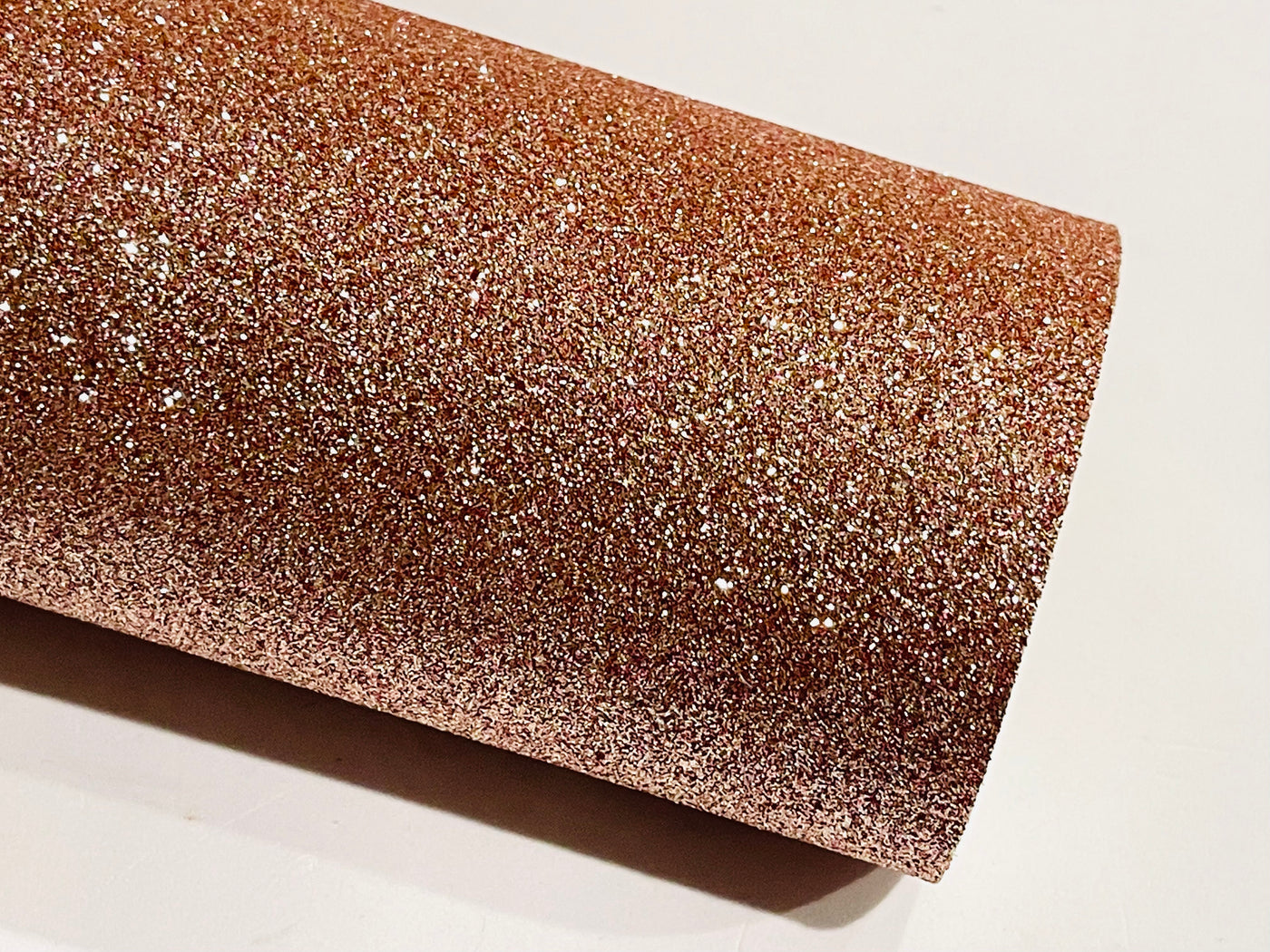 Rose Gold Fine Glitter Leatherette Sheet - 0.8mm Thickness - White Felt Rear