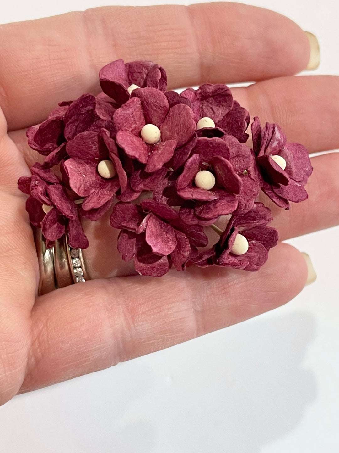 10 Pcs Mulberry Paper Flowers  1-2cm Cherry Blossoms - Burgundy