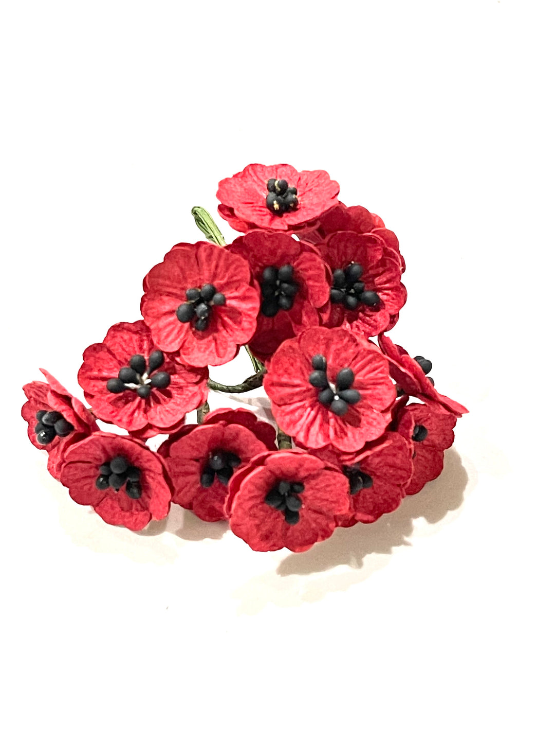 10 pcs Red Poppy Mulberry Paper Flowers - 10 stems
