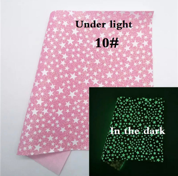 Candy Pink Stars Glows in the Dark Glitter Leather