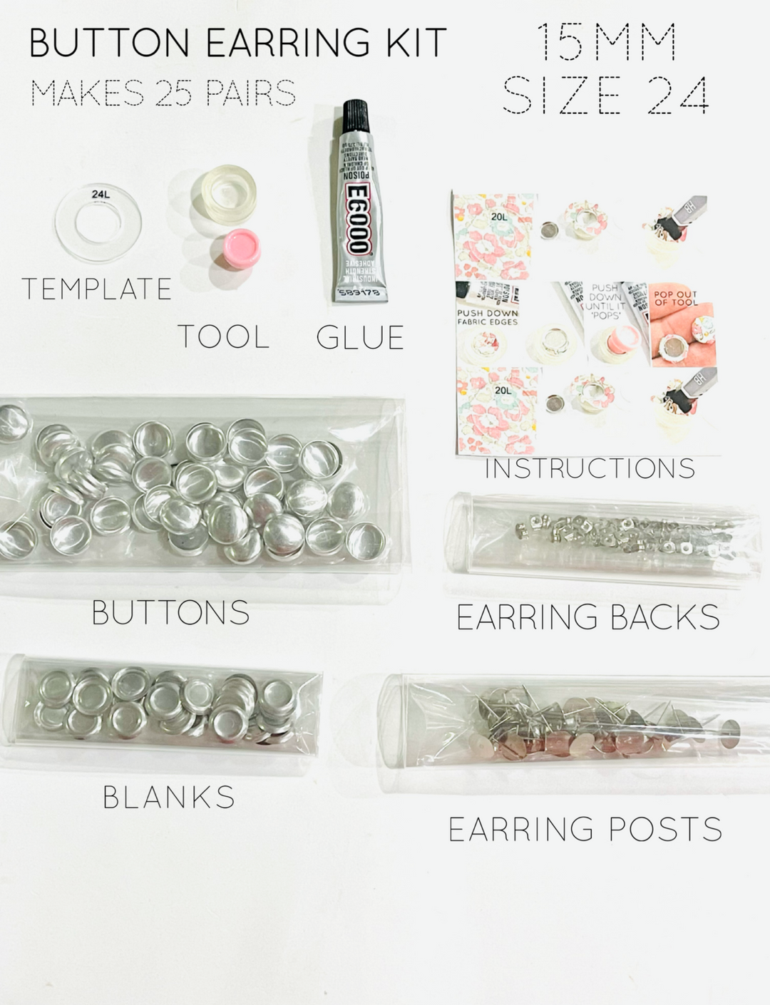 15mm Button Earring Self Cover Starter Kit - 25/50/100 Pairs - Oliver and May Everyday Range