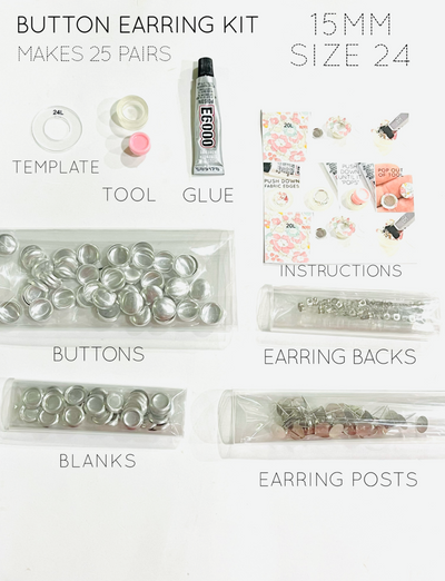 15mm Button Earring Self Cover Starter Kit - 25 Pairs - Oliver and May Everyday Range
