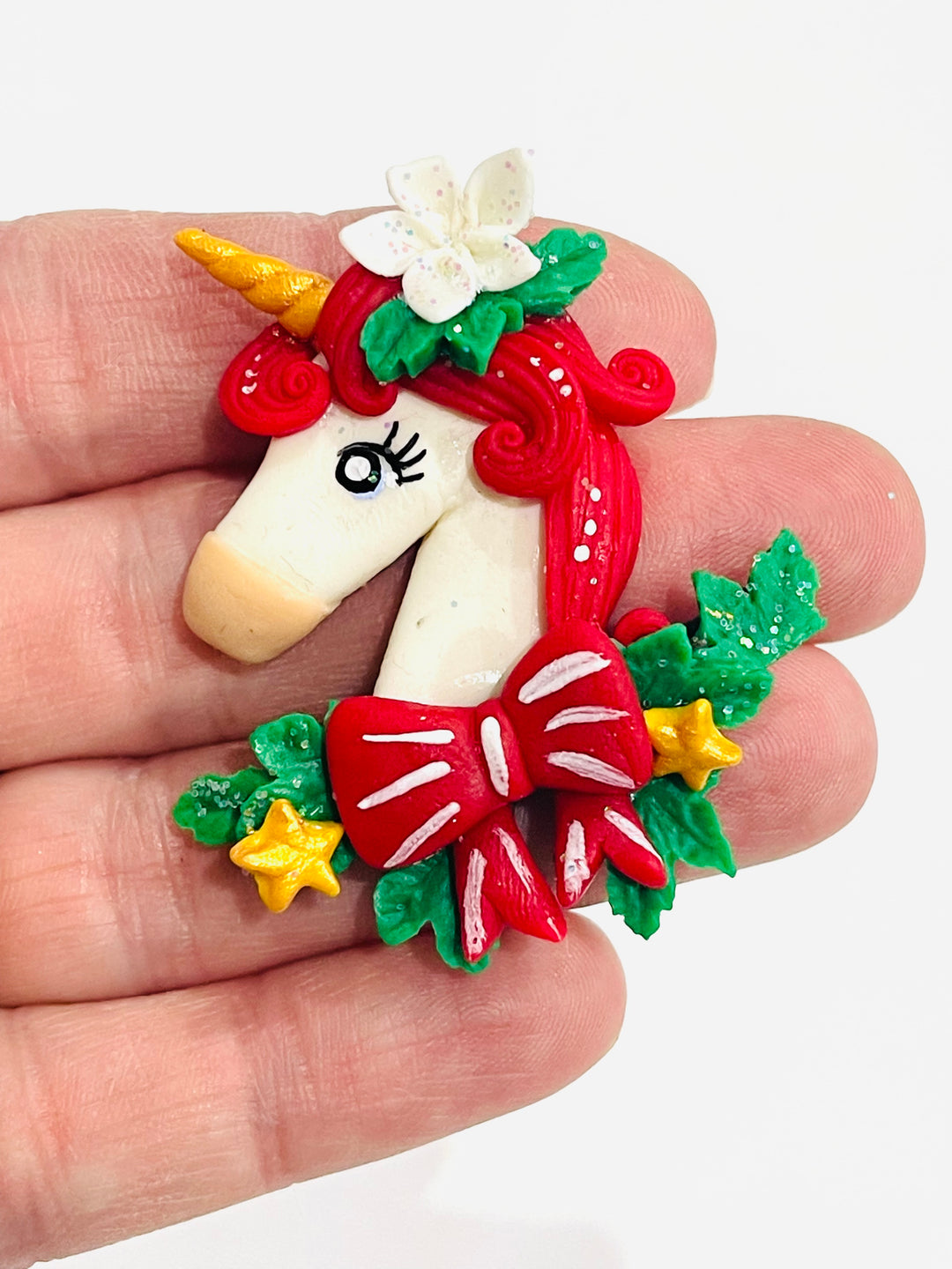 Christmas Unicorn Bow Clay Embellishment