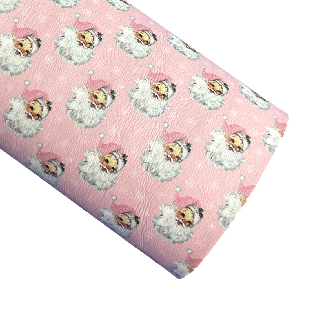Retro Candy Pink Santa Leatherette - Locally Printed Faux Leather