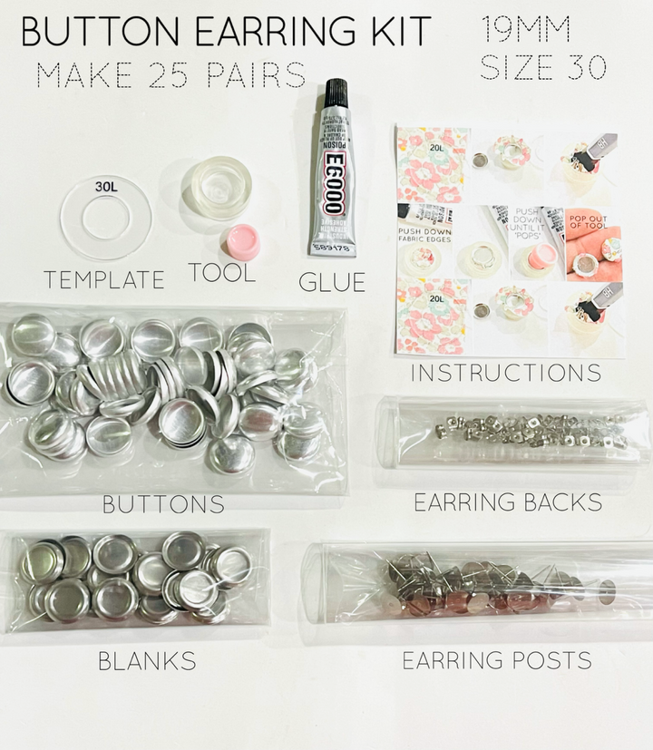 19mm Button Earring Self Cover Starter Kit - 25/50/100 Pairs - Oliver and May Everyday Range