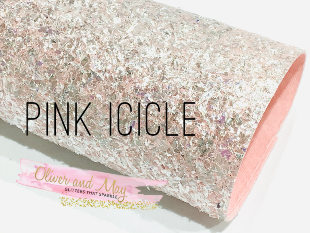 Pink Ice Chunky Icicle Style Glitter Fabric Sheets A4