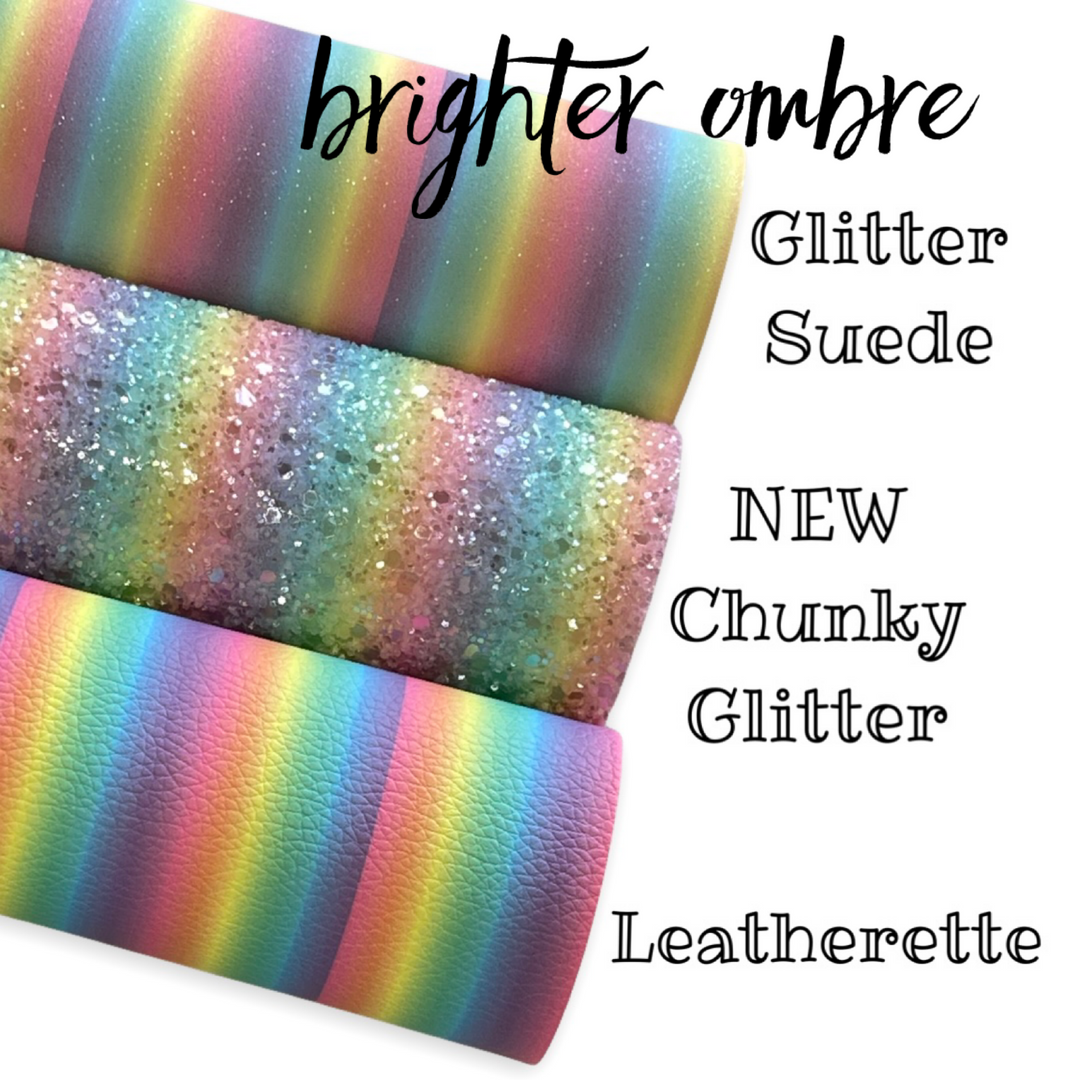 Brighter Rainbow Ombré Glitter Suede Leatherette