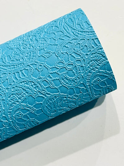 Blue Gelato Lace Embossed Faux Leatherette Sheet