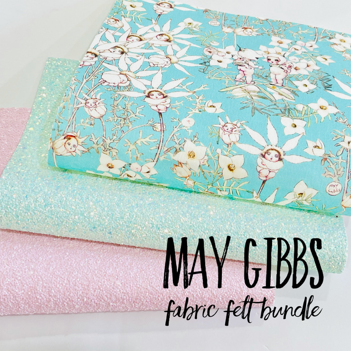 May Gibbs 3 Sheet Bundle - Feutre de tissu de fleurs de flanelle de menthe brillante - Soutenu en feutre de laine pure mérinos