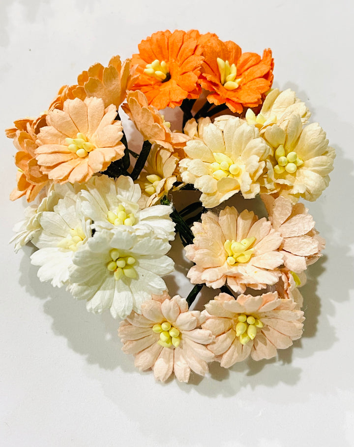 25 stems Orange Tone Mix Cosmos Daisies Mulberry Paper Flowers - 25mm