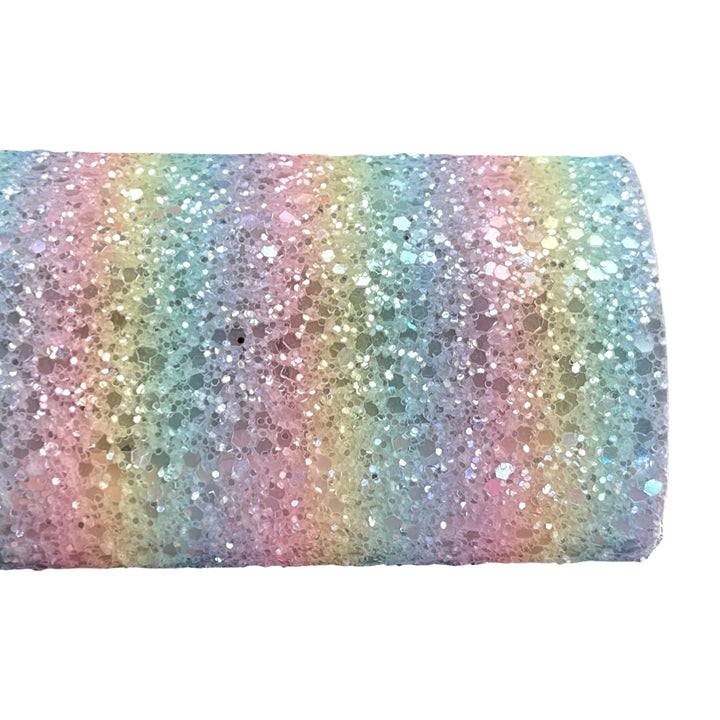 Sweet Pastel Rainbow Ombré Striped Premium Felted Chunky Glitter