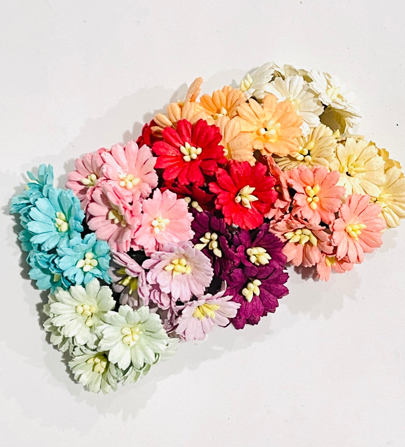50 pcs Spring Mix Cosmos Daisies Mulberry Paper Flowers - 25mm