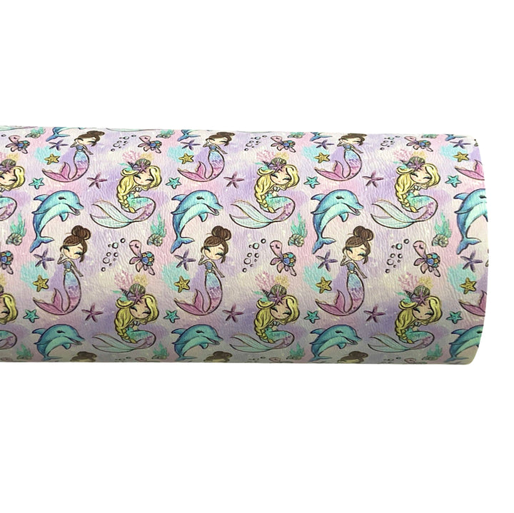 Lilac Pink Mermaids Leatherette - Locally Printed Faux Leather