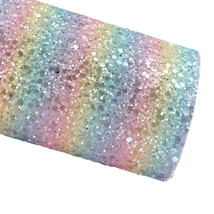Sweet Pastel Rainbow Ombré Striped Premium Felted Chunky Glitter