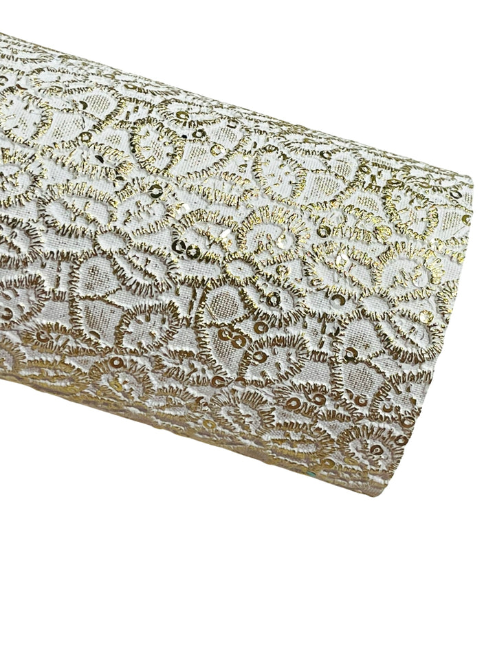 White and Metallic Gold Floral Embossed Faux Leather