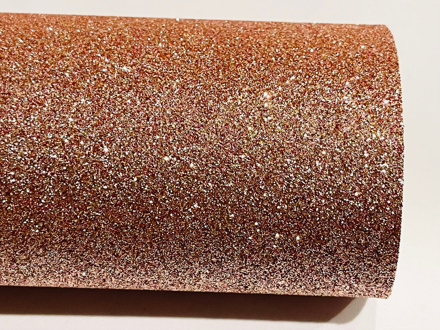 Rose Gold Fine Glitter Leatherette Sheet - 0.8mm Thickness - White Felt Rear