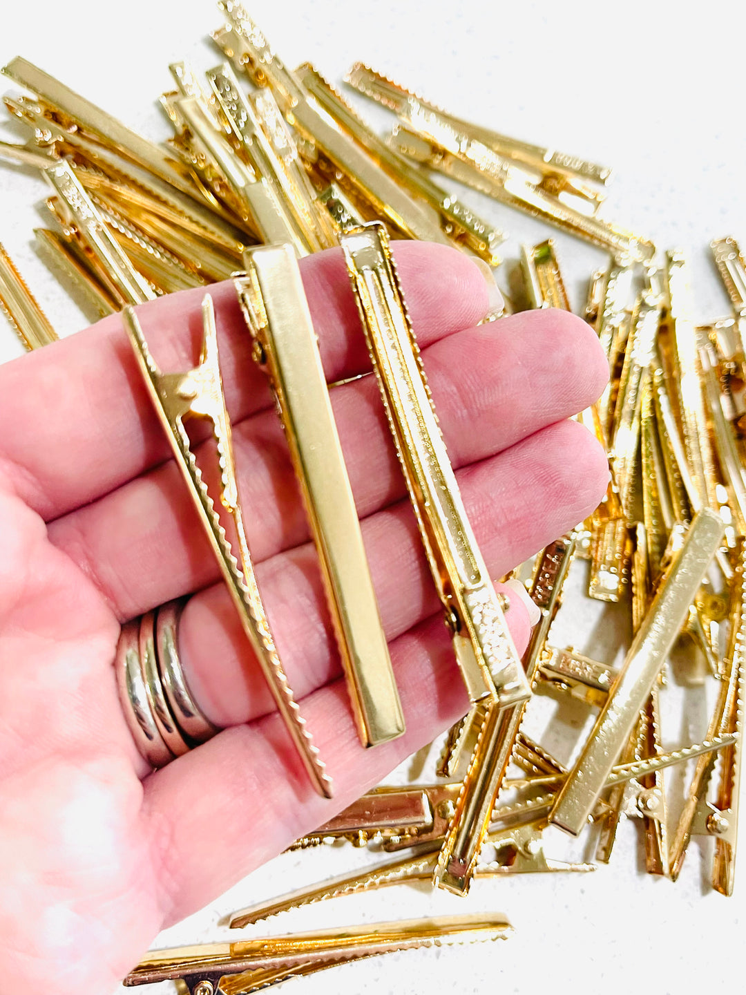 60mm Slim Gold Metal Hair Clips with Teeth - Skinny Alligator Clips - 60 x 6 x 11mm - 10 or 50 Pack