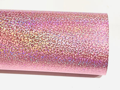 Rose Pink Sparkle Holographic Glitter Smooth Leatherette