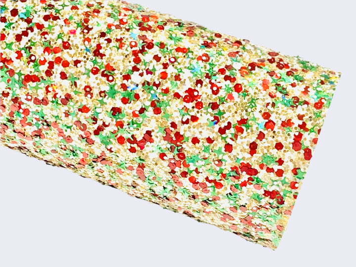 Feuille de tissu à paillettes épaisses mélangées dorées Jingle Bells