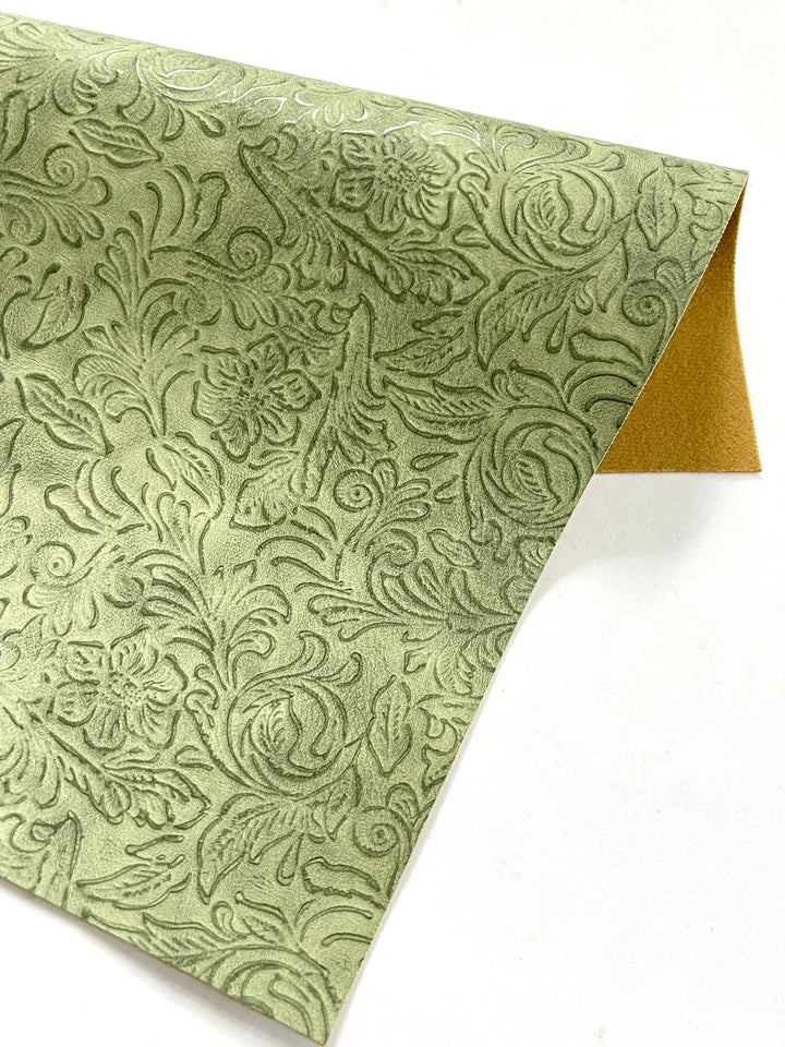 Sage Green Vintage Floral Embossed Leatherette