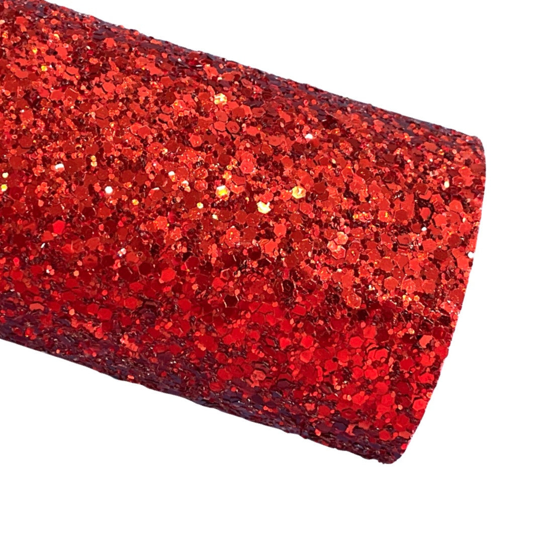 Red Chunky Glitter Leather with Red Felt Rear