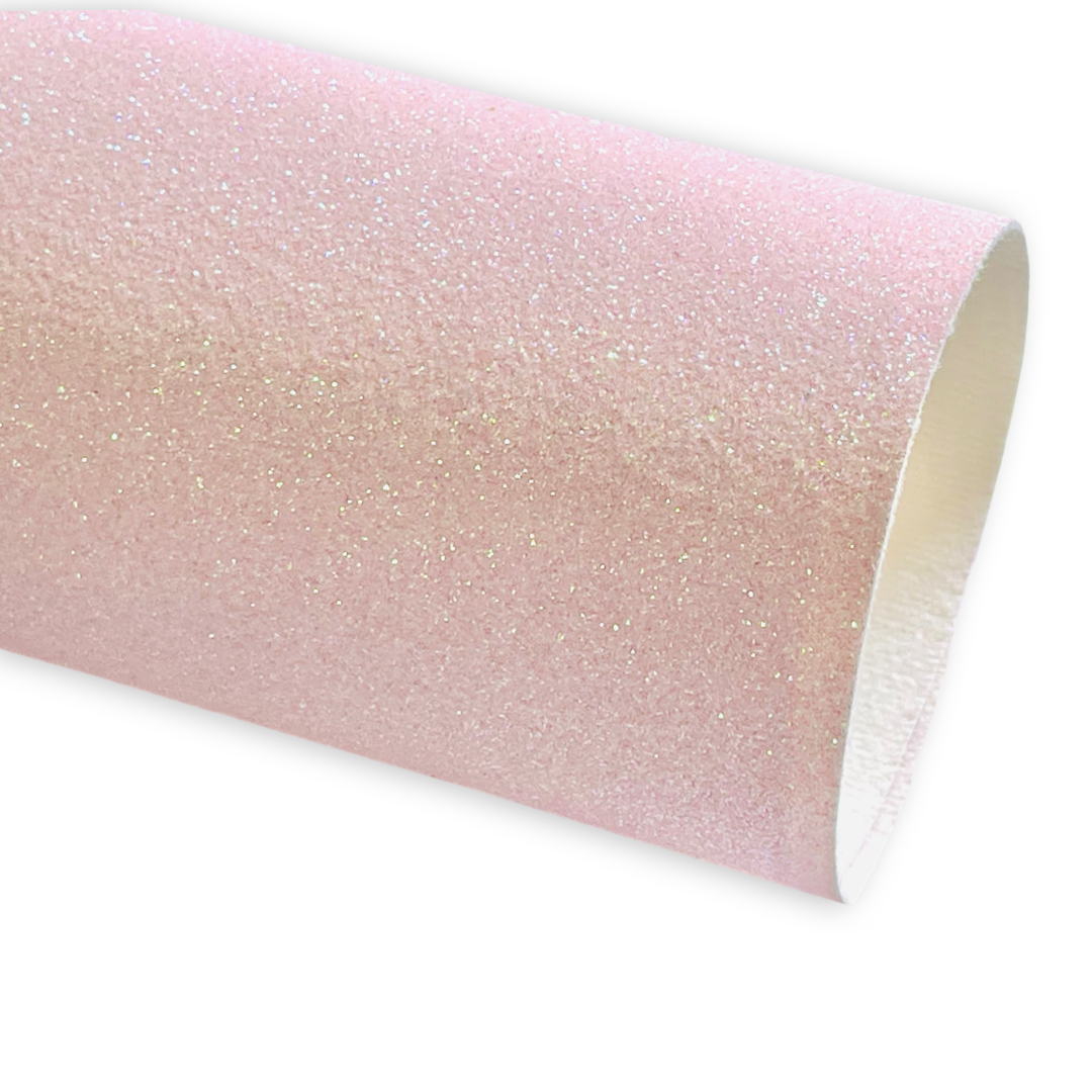 Tissu à fines paillettes rose bébé