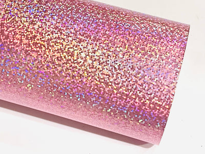 Rose Pink Sparkle Holographic Glitter Smooth Leatherette