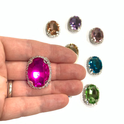 Fuchsia Oval Rhinestone Flatback Embellishments 18 x 25mm