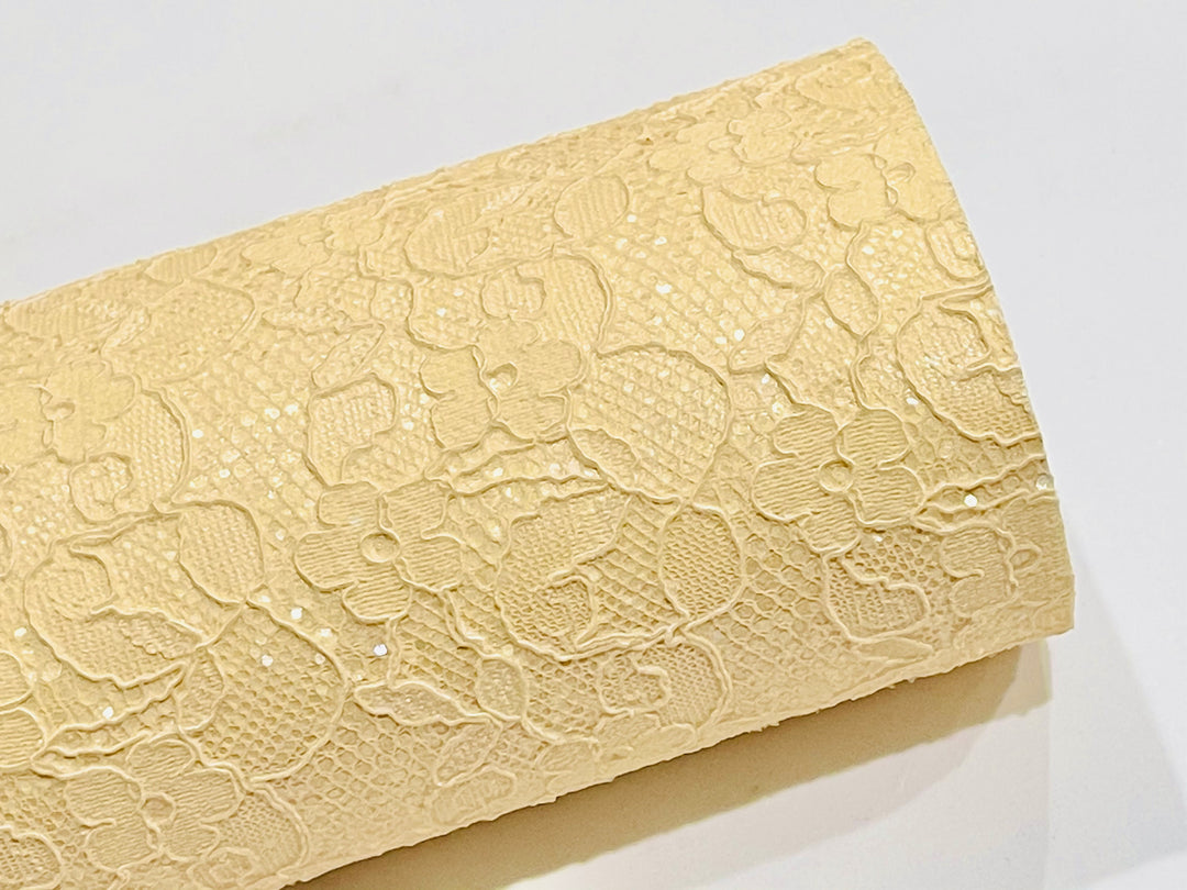 Feuille de tissu en dentelle à paillettes florales jaune bouton d'or