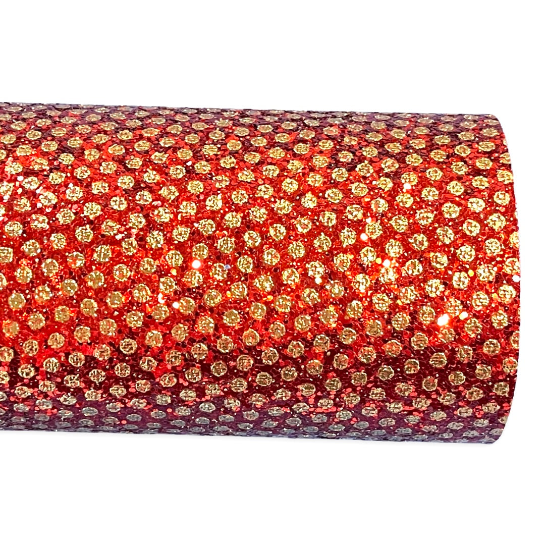 Red and Gold Dotted Glitter Fabric Sheet 1.0mm Chunky Christmas Glitter A4 Sheet