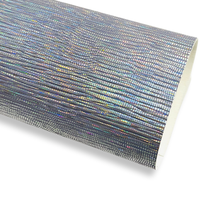 Feuilles de tissu en similicuir gaufré métallisé argenté holographique