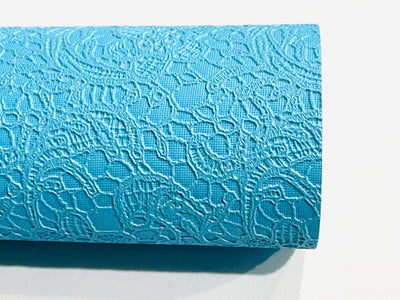 Blue Gelato Lace Embossed Faux Leatherette Sheet