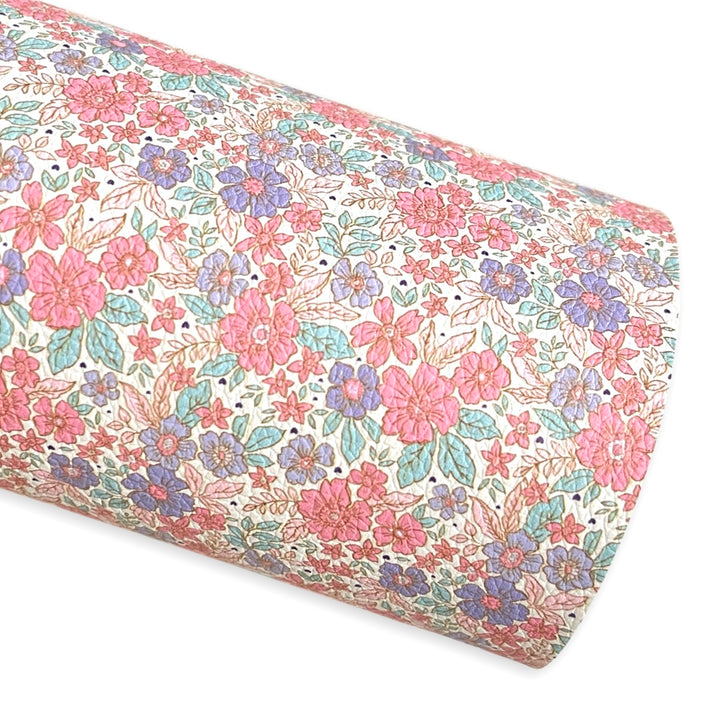 Peach Purple Floral Print Leatherette