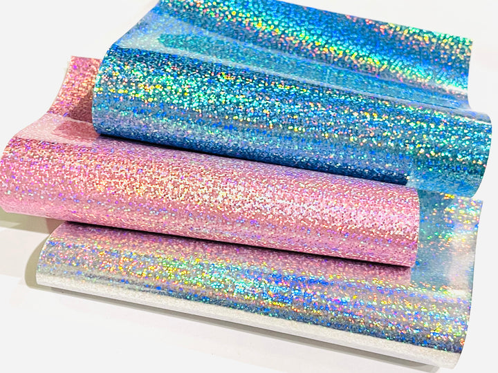 Light Blue Sparkle Holographic Glitter Smooth Leatherette