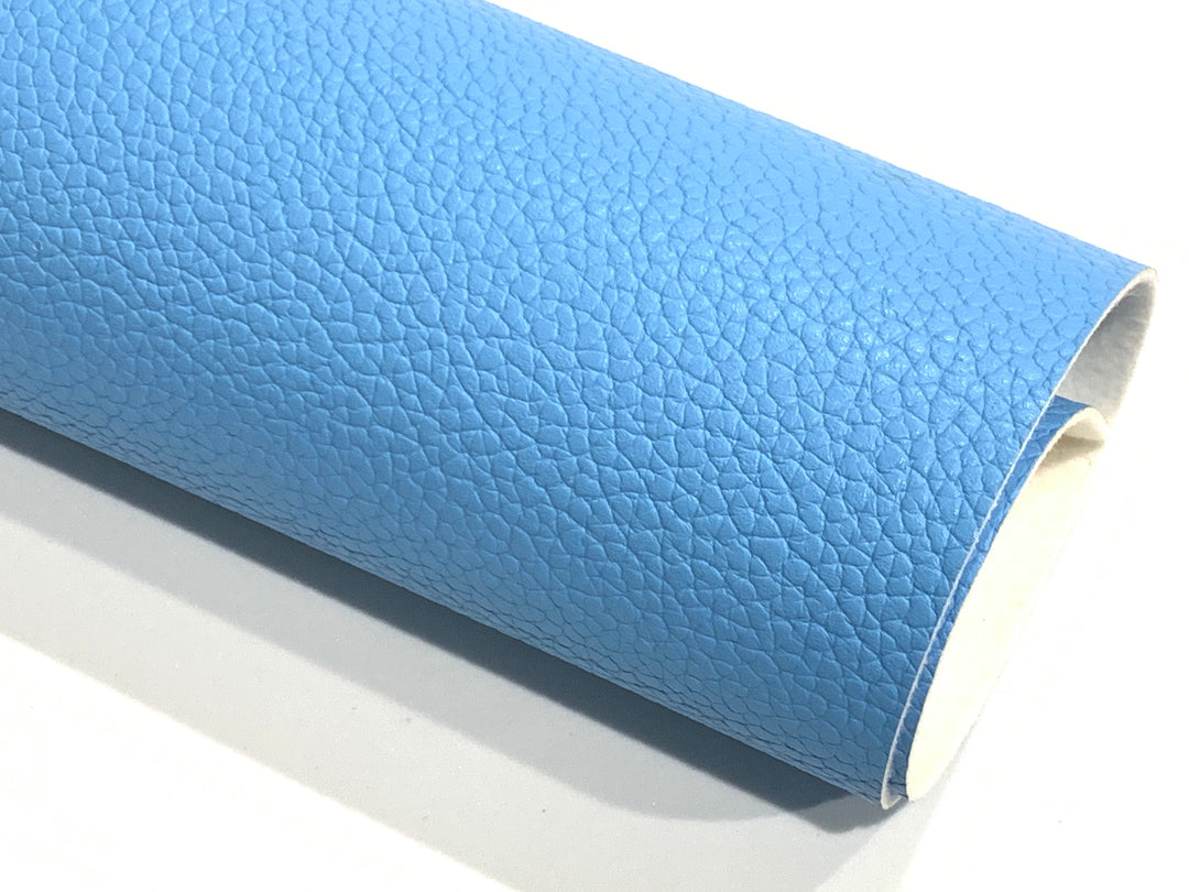 Sky Blue PU Leather Thick 1.2mm Litchi Print Leatherette