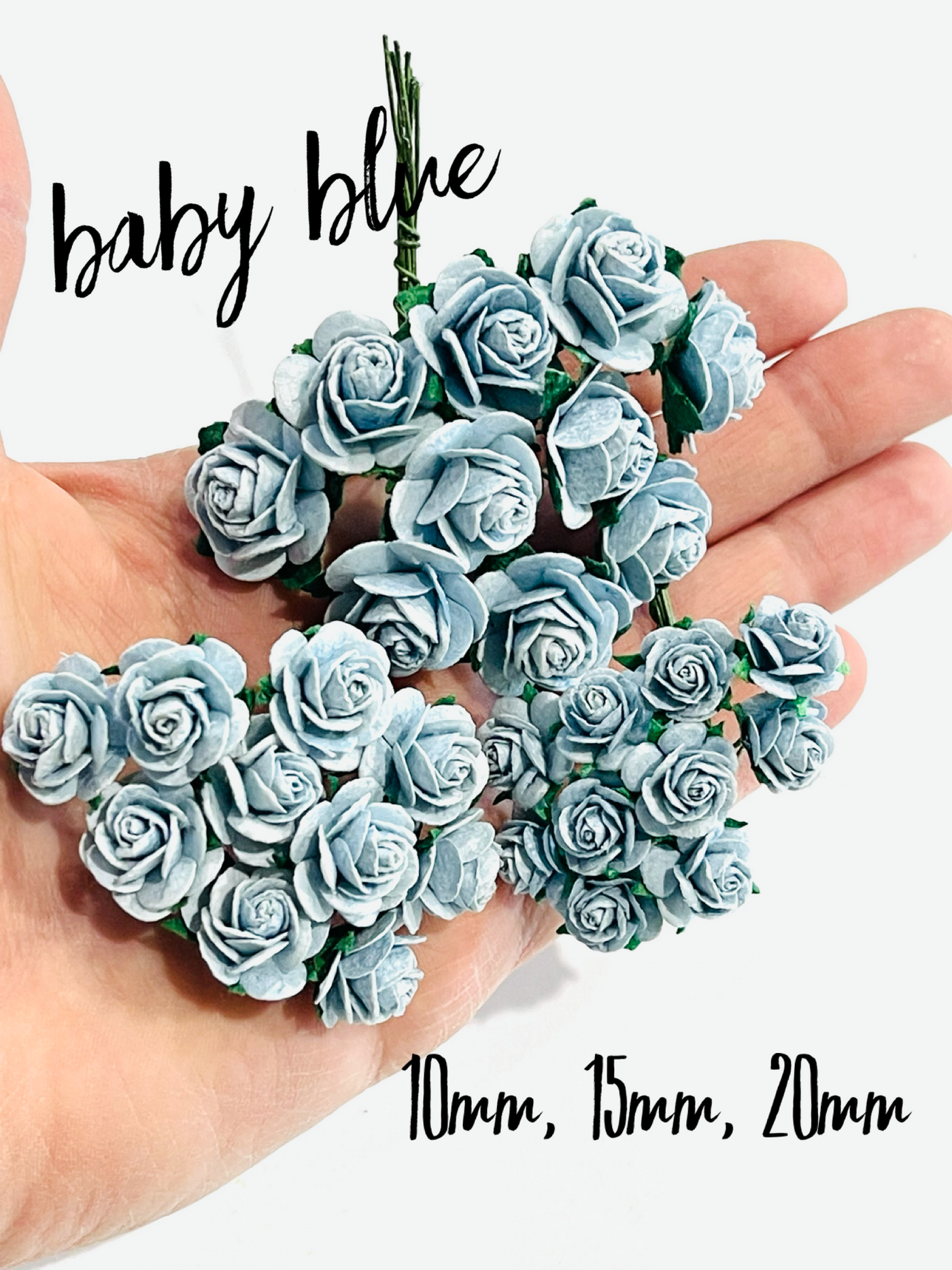 Baby Blue Mulberry Paper Roses - 10mm, 15mm, 20mm