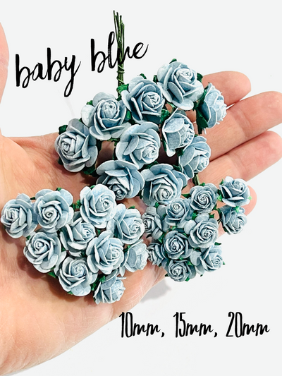 Baby Blue Mulberry Paper Roses - 10mm, 15mm, 20mm