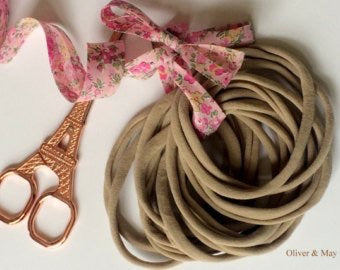 DOMESTIC EXPRESS UPGRADE 100 Pieces Thin Nylon Elastic Headbands Nude | 5-6 mm | 26cm