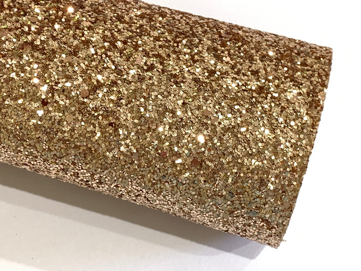 Champagne Gold Chunky Glitter Leather | Available in rolls | Gold Glitter Leather