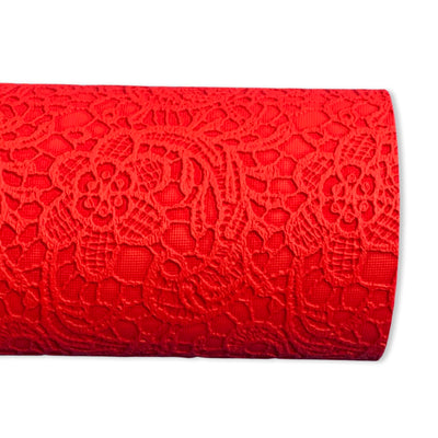 Red Floral Lace Embossed Faux Leatherette