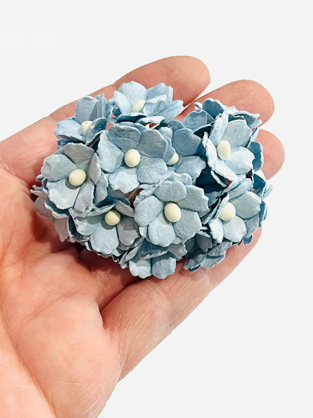 10 Stems 15mm Sweetheart Blossoms Mulberry Paper Flowers - Baby Blue