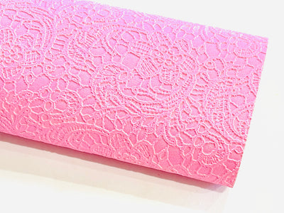 Candy Pink Gelato Lace Embossed Faux Leatherette Sheet