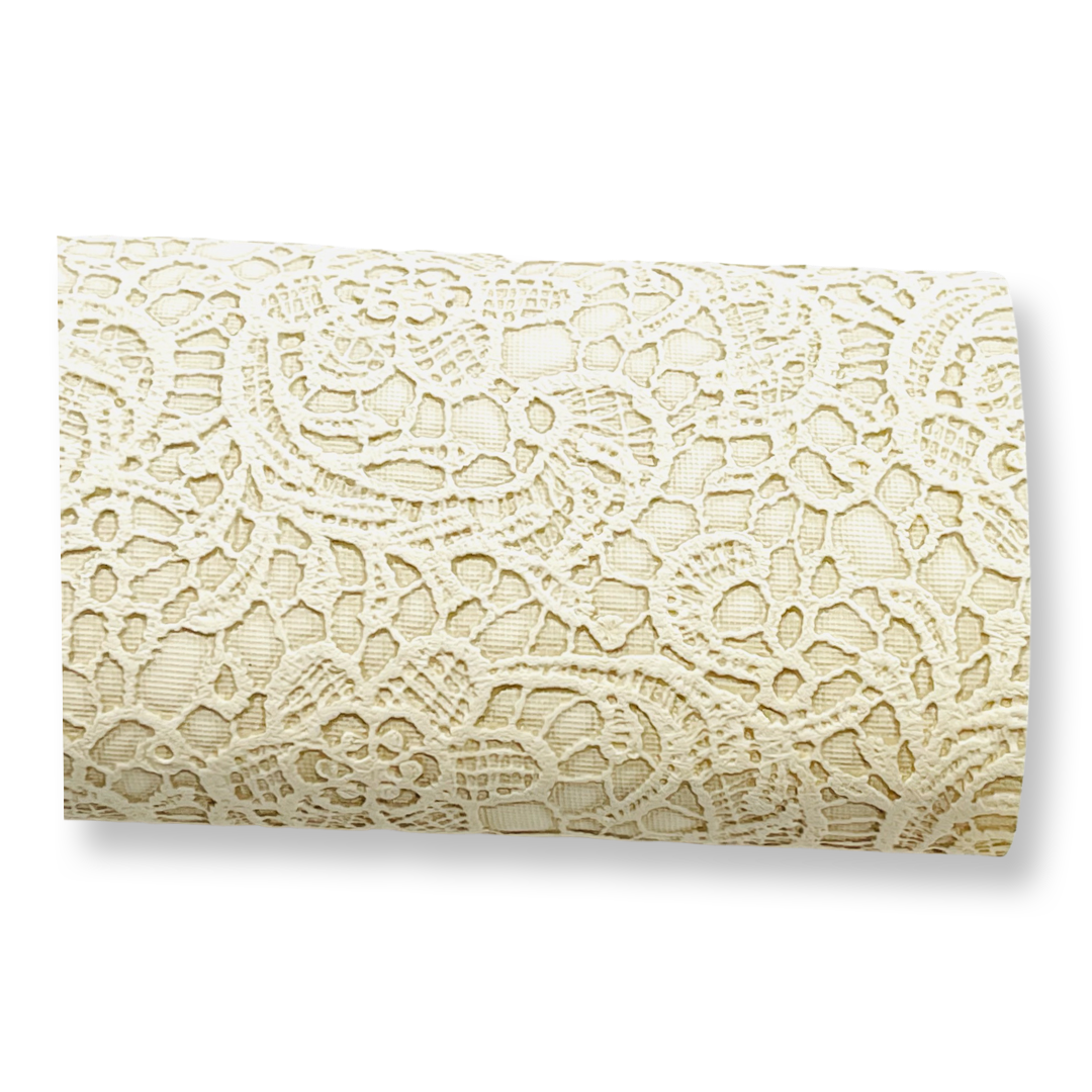 Ivory Floral Lace Embossed Faux Leatherette