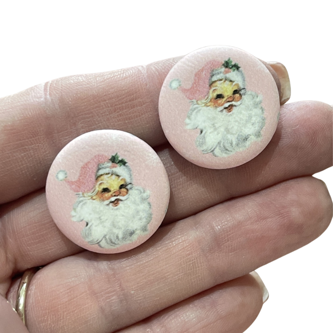 Retro Candy Pink Santa Leatherette - Locally Printed Faux Leather